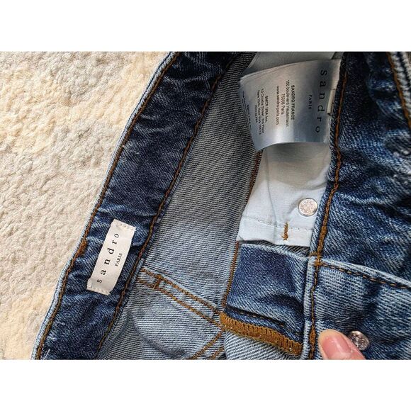 Sandro Silver Metallic Denim Mini Skirt 1 - Picture 5 of 11